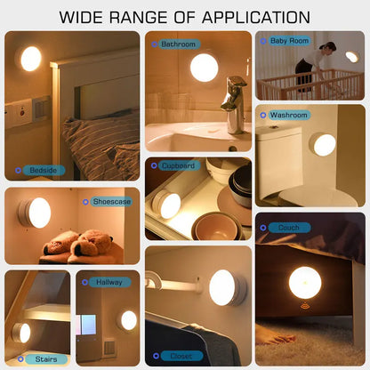 Lámpara de pared magnética recargable por USB DecorBites™ con luz nocturna giratoria de 360° para dormitorio o escalera.