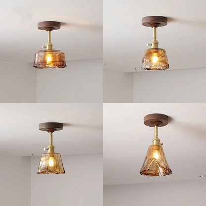 DecorBites™ Amber Glass Copper LED Ceiling Light Fixture for Modern Home Decor