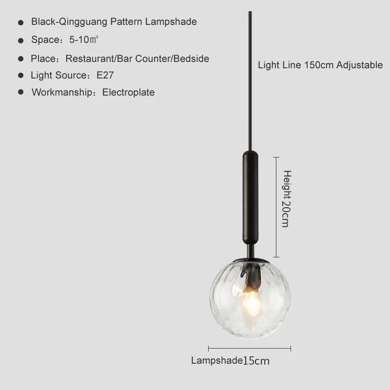 DecorBites™ Glass Ball Pendant Light for Dining Room & Bedroom Decor