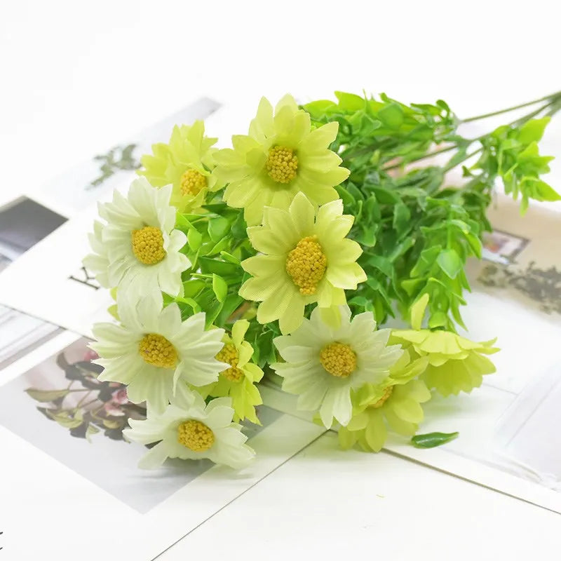 DecorBites™ Daisy Bouquet Green Plant Synthetic Flowers Set for Home Decor & Weddings