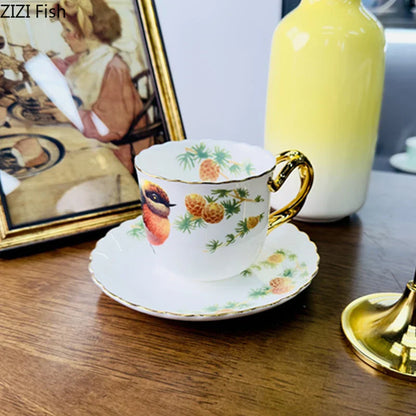 DecorBites™ Bird Pattern Ceramic Gold-plated Coffee Mug & Saucer Set