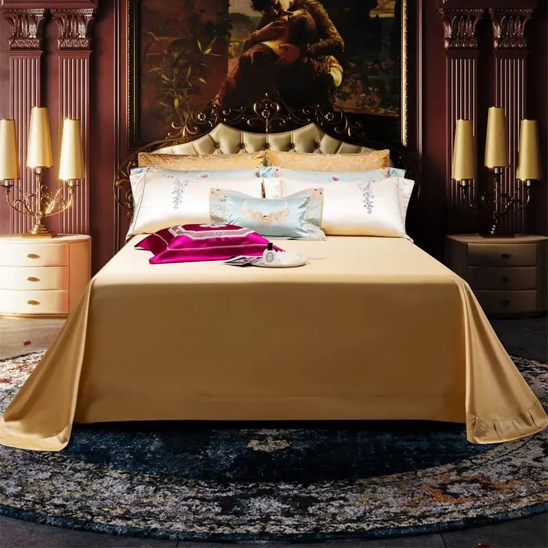 Luxurious Palace Flowers Embroidery Champagne Gold Brocade Bedding Set by Decobites