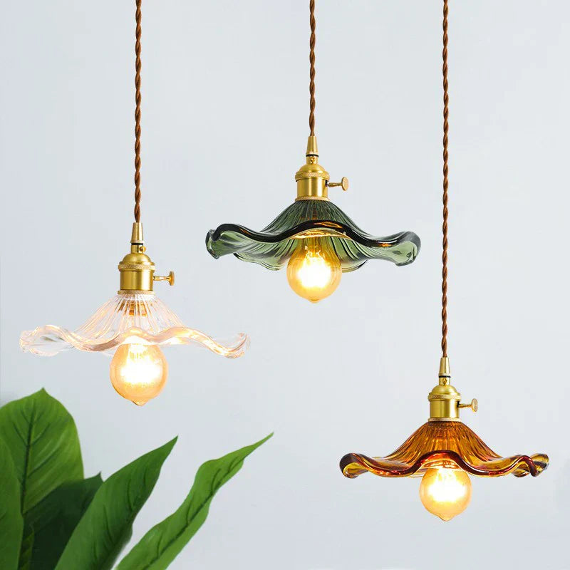 DecorBites™ Brass Glass Lotus Leaf LED Pendant Lamp: Nordic Minimalism for Living, Dining, Bedroom