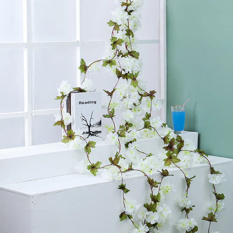 DecorBites™ Ramo de flores artificiales de sakura: Decoración para arco de rosas de jardín en bodas