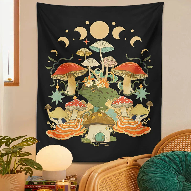 Mystic Moon Phase Tapestry Wall Hanging for Goblincore Aesthetic Bedroom by Decobites