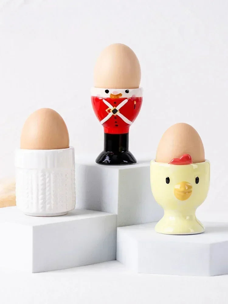 DecorBites™ Chicken Shape Ceramic Egg Cup Holder Stand for Kids Breakfast Tableware