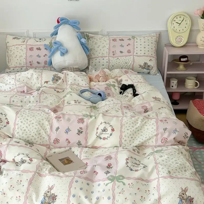 DecorBites™ Pink Floral Bedding Set - Queen Size