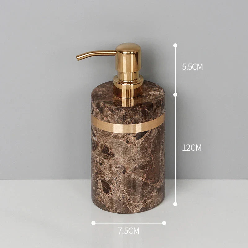 DecorBites™ Emperador Dark Marble Bathroom Set: Toothbrush Holder, Soap Dispenser, Luxury Accessories