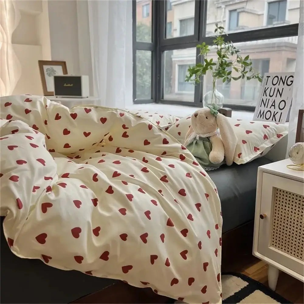 DecorBites™ Korean Style Heart Duvet Bedding Set - Twin to Queen Sizes