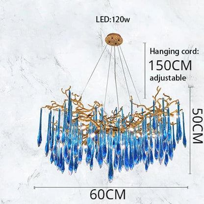 ثريا كريستال زرقاء من ديكوربايتس™: إضاءة LED فاخرة لغرفة المعيشة
