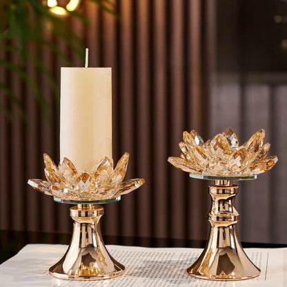 DecorBites™ Lotus Glass Flower Crystal Candle Holder Home Decor Accessory