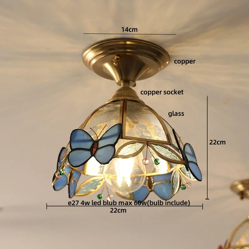 DecorBites™ Butterfly Glass Tiffany LED Ceiling Light - Nordic Modern Copper Lamp