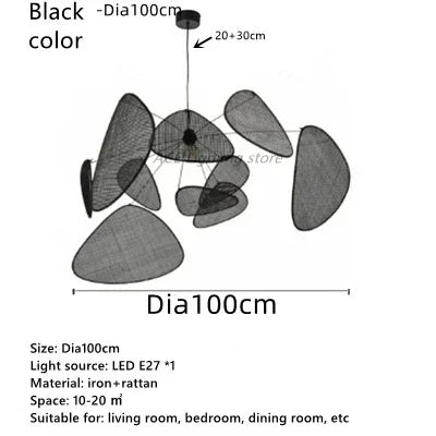 DecorBites™ Black Rattan Ceiling Chandelier for Elegant Indoor Lighting