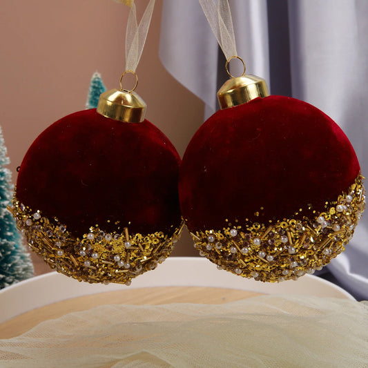 3inch Red Christmas Balls Ornaments Red Glitter Sequin Velvet Christmas Tree Hanging Balls for Home Xmas Wedding Party Decor