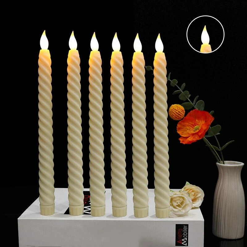 Spiral led Taper Candle Light Church Twisted Stick candle Battery Operated Home Wedding table Ambient Lighting Decor H25cm-Amber