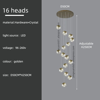 Lámpara de araña moderna de cristal DecorBites™ para sala de estar, iluminación LED de lujo para loft, lámpara de araña para escalera