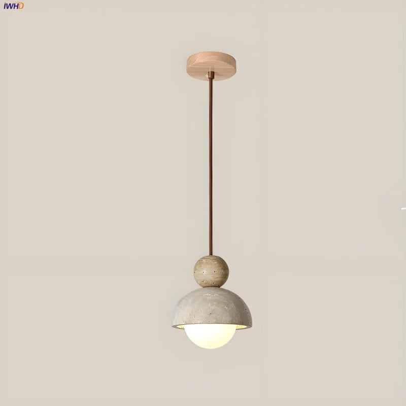 DecorBites™ Glass Ball Pendant Light - Adjustable Wire, LED, Yellow Travertine White, Dining Room