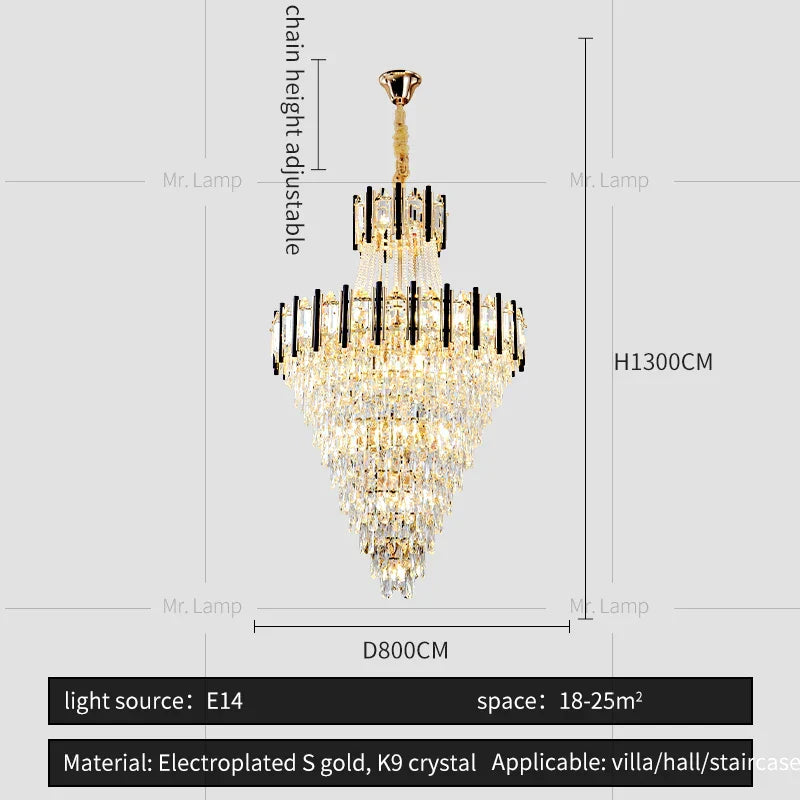 DecorBites™ Crystal Chandelier Light: Villa Living Room Luxury Loft Spiral Staircase Long Chandelier