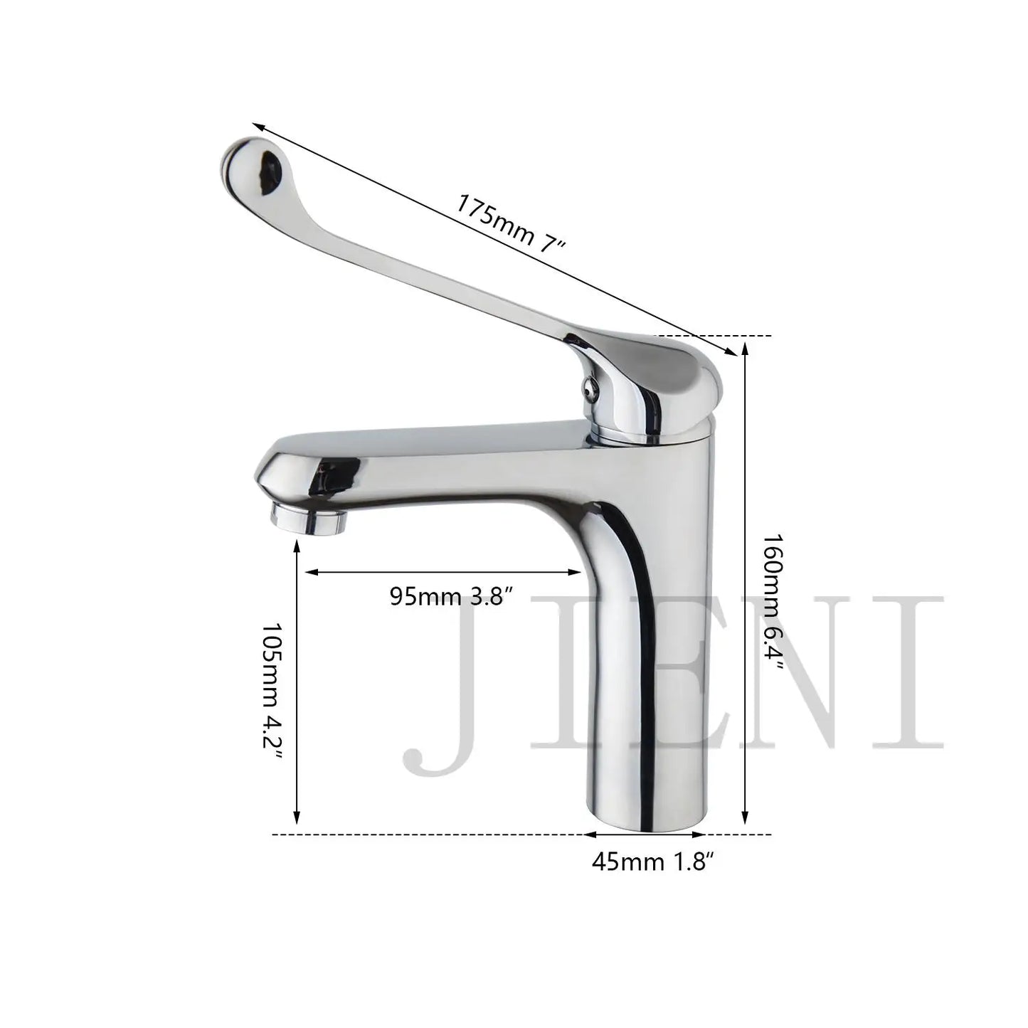 DecorBites™ Brass Long Handle Basin Faucet Mixer Tap Deck Mount Chrome Polished