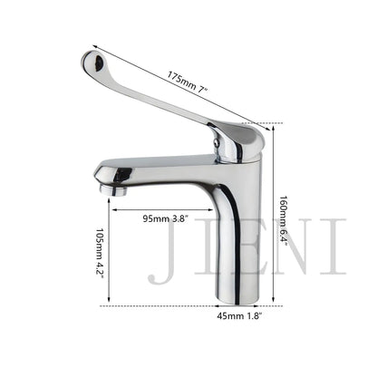 DecorBites™ Brass Long Handle Basin Faucet Mixer Tap Deck Mount Chrome Polished