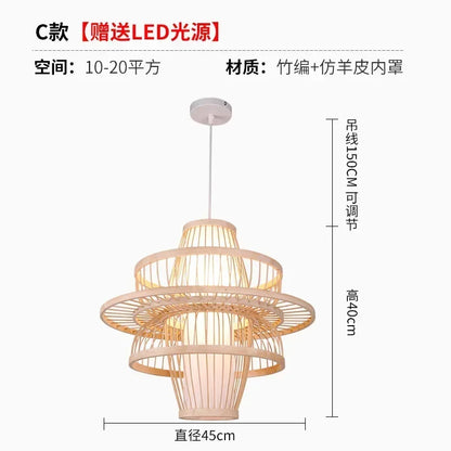 DecorBites™ Bamboo Ceiling Chandelier for Home Garden Restaurant Bedroom Study Decoration Lamps