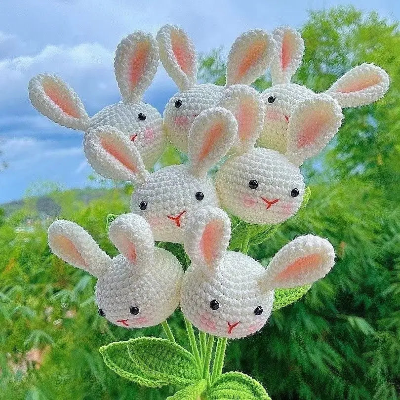 Ramo de Girasol y Conejo Tejido Decorbites™: Decoración para el Hogar y Regalo Hecho a Mano en Ganchillo DIY