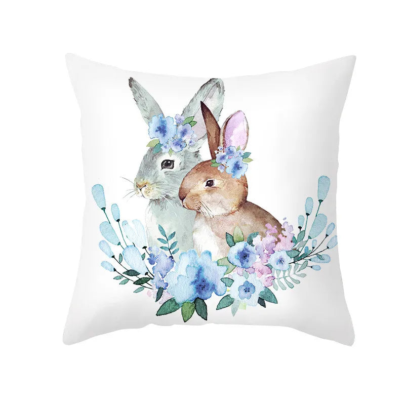 DecorBites™ Easter Rabbit & Eggs Pillowcase: Festival Home Decor Flower Bunny Print Cushion Cover
