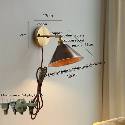 DecorBites™ LED Walnut Wood Wall Sconce with Pull Chain Switch