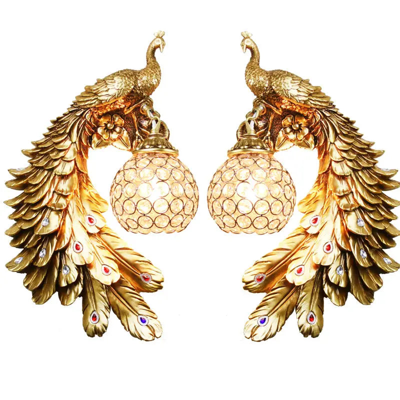 DecorBites™ Gold Peacock Crystal Wall Lamp: Elegant Nordic LED Light for Aisle & Walls