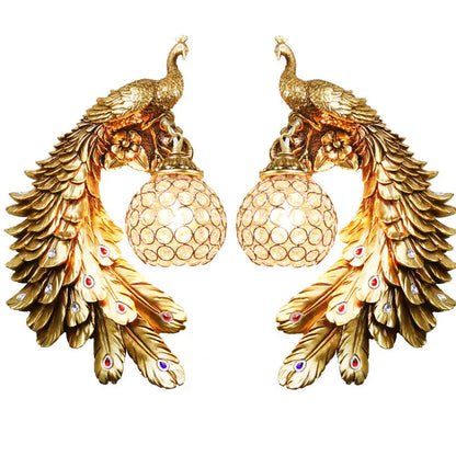 DecorBites™ Gold Peacock Crystal Wall Lamp: Elegant Nordic LED Light for Aisle & Walls