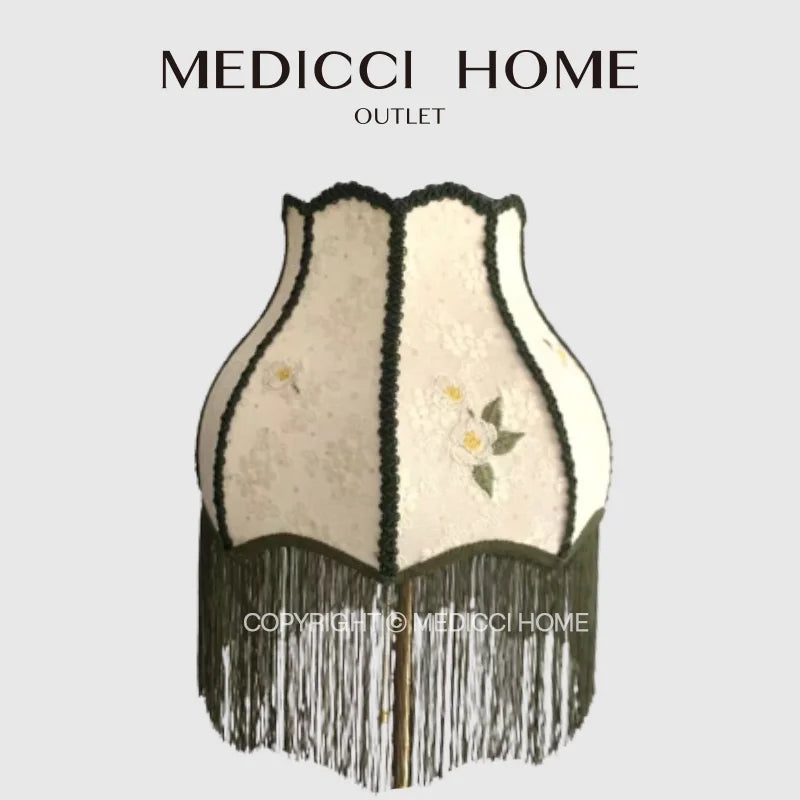 Decorbites™ Pantalla de Lámpara de Campana en Jacquard de Flor de Camelia Japonesa con Borlas