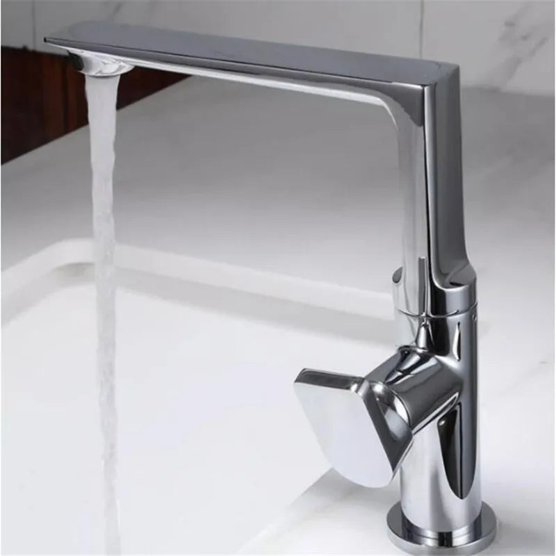 Grifo de Lavabo de Latón Dorado Decorbites™ para Baño, Asa Única Mezclador de Agua Caliente y Fría
