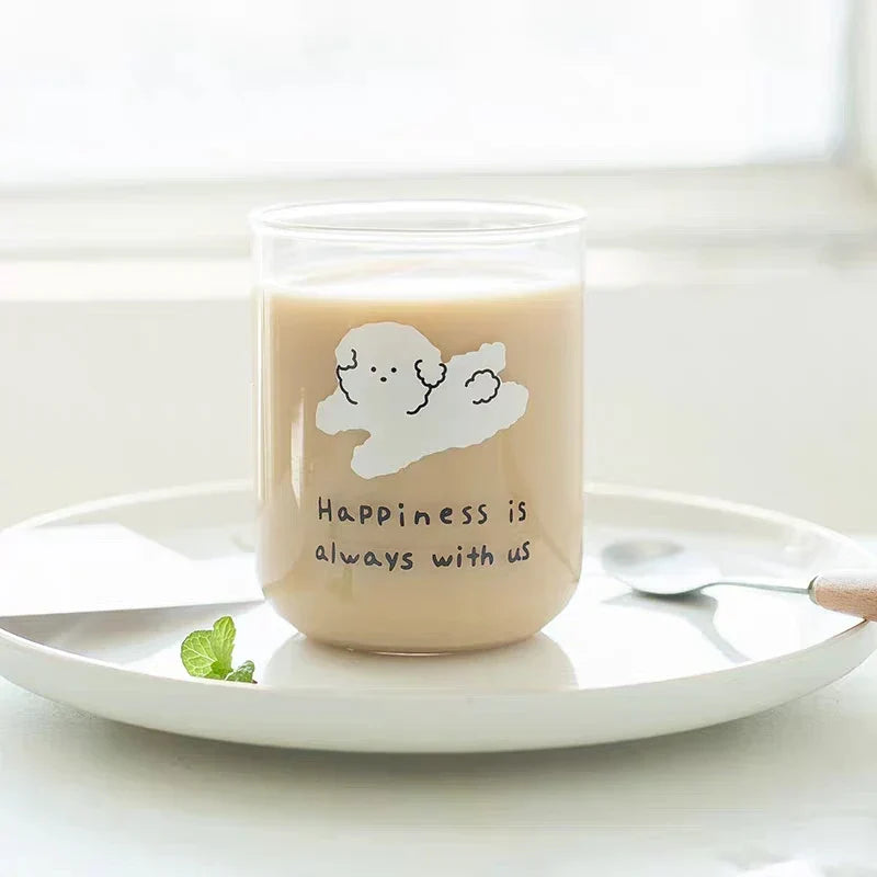 DecorBites™ Cute Dog Glass Cup: Heat-resistant Cartoon Coffee Milk Juice Drinking Glass