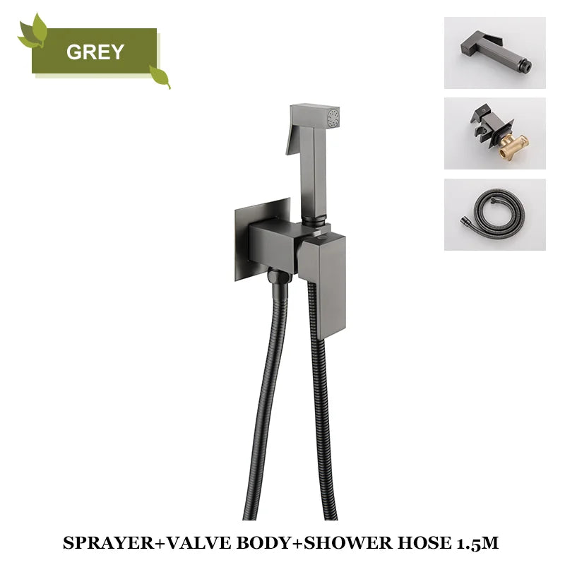 DecorBites™ Bidet Faucet Shower Mixer: Cold Hot Water Tap, Brass, Square Sprayer Head