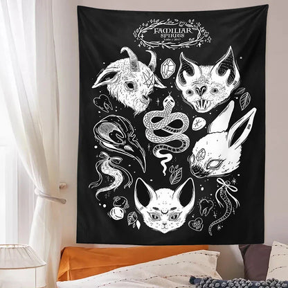 Tarot Cat Tapestry Wall Hanging for Witchy Vibes & Mystical Decor by Decobites