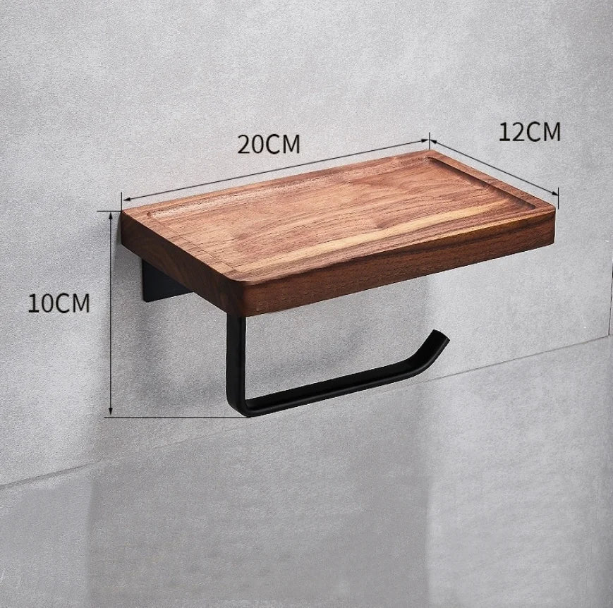 مجموعة حمام DecorBites™ باللون الأسود الجوزي: رف مناشف، بار، رف، حامل ورق تواليت، حامل فرشاة