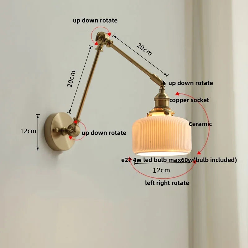 Apliques de pared LED DecorBites™ de cerámica y cobre con interruptor de cadena - Lámpara de noche nórdica moderna