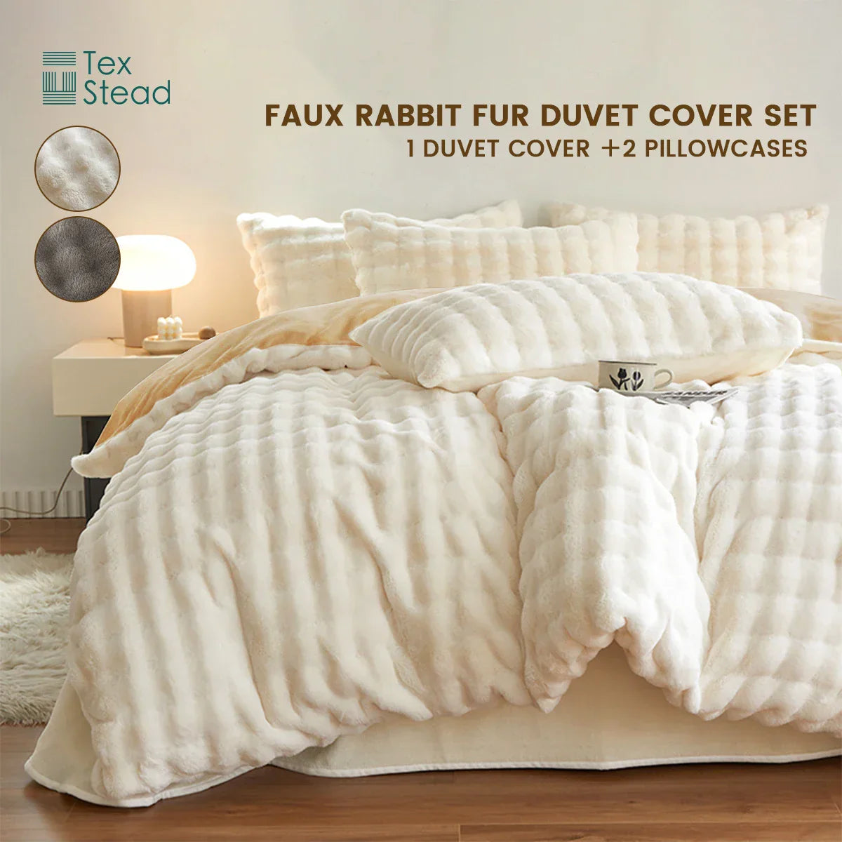 Decobites Shaggy Faux Fur Comforter Set - Cozy 3 Piece Bedding Ensemble