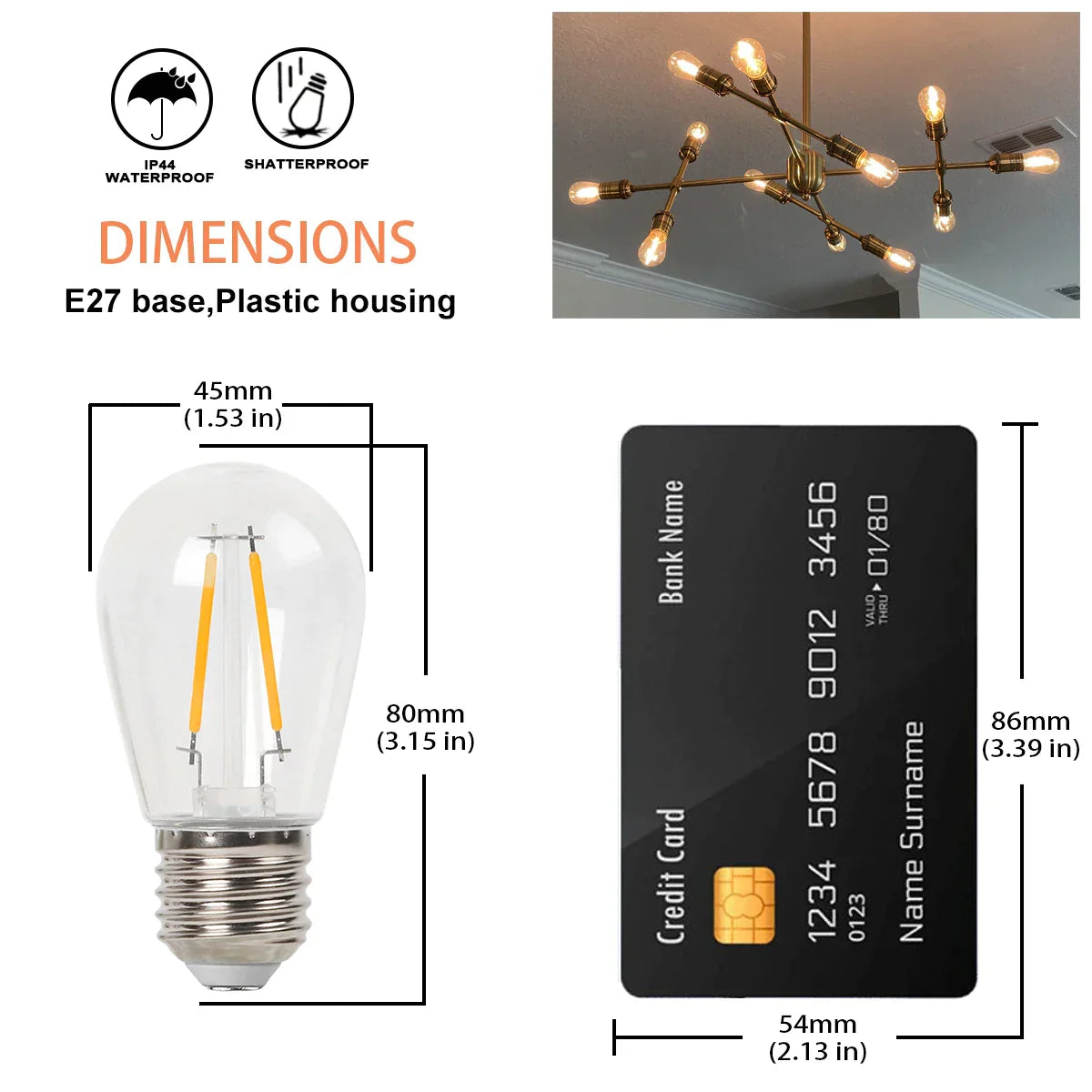 Decorbites™ LED-Filament-S14-Lampen, Vintage-Design, unzerbrechlich, Außendekoration, 1W 2W
