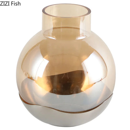DecorBites™ Amber Glass Vase Desk Decoration Round Floral Room Decor