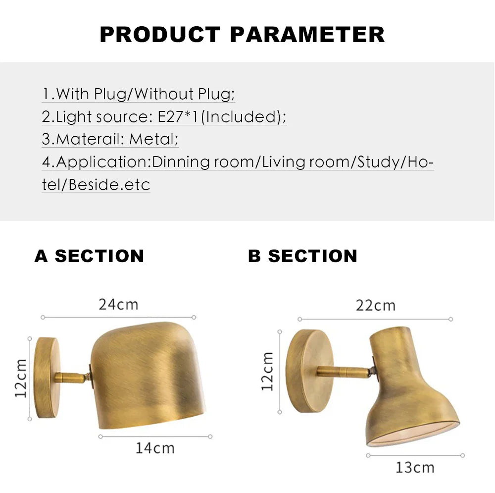 Decorbites™ Gold-Eisen Vintage Wandlampe, moderner amerikanischer Stil, LED-Spiegellicht E27