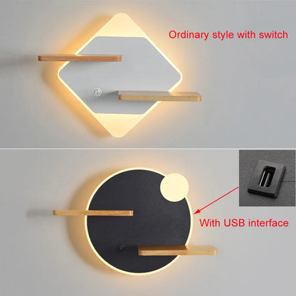 DecorBites™ LED Bedside Shelf Wall Lamp with USB Charger - Modern Minimalist Bedroom Reading Light