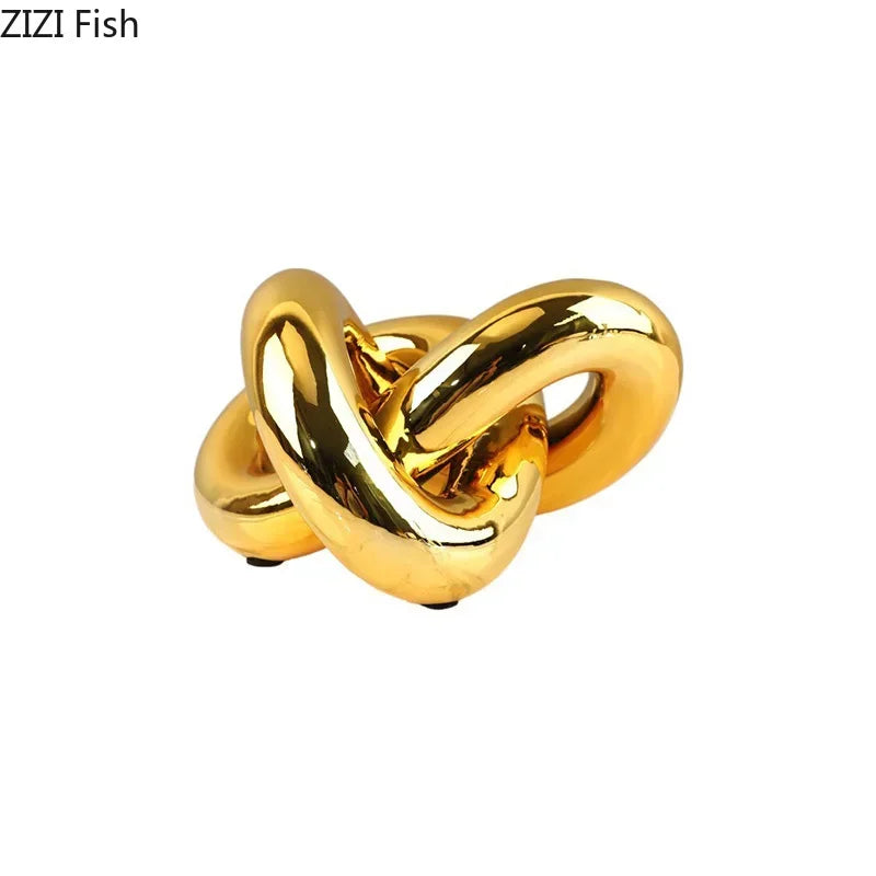 DecorBites™ Gold-plated Knot Ornaments: Modern Geometric Resin Desk Decor & Room Craft