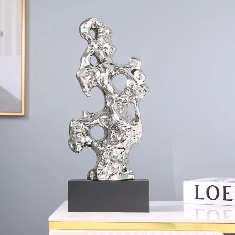 DecorBites™ Gold Hollow Stone Statue Coral Sculpture Home Decor Figurines