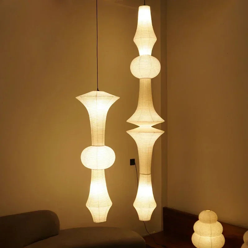 DecorBites™ Japanese Cotton Paper Pendant Lamp Wabi Sabi Chandelier with E27 Bulb