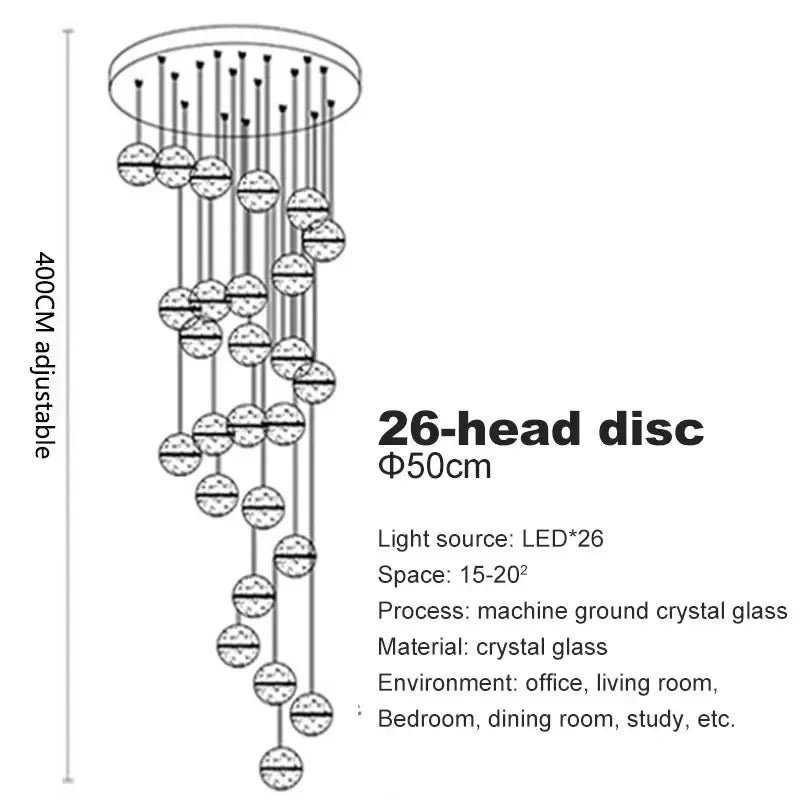 Modern Spiral Crystal Ball Staircase Pendant Chandelier