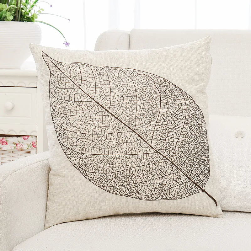 DecorBites™ Green Plant Leaves Flower Linen Cushion Cover - Modern Sofa Throw Pillow Cover