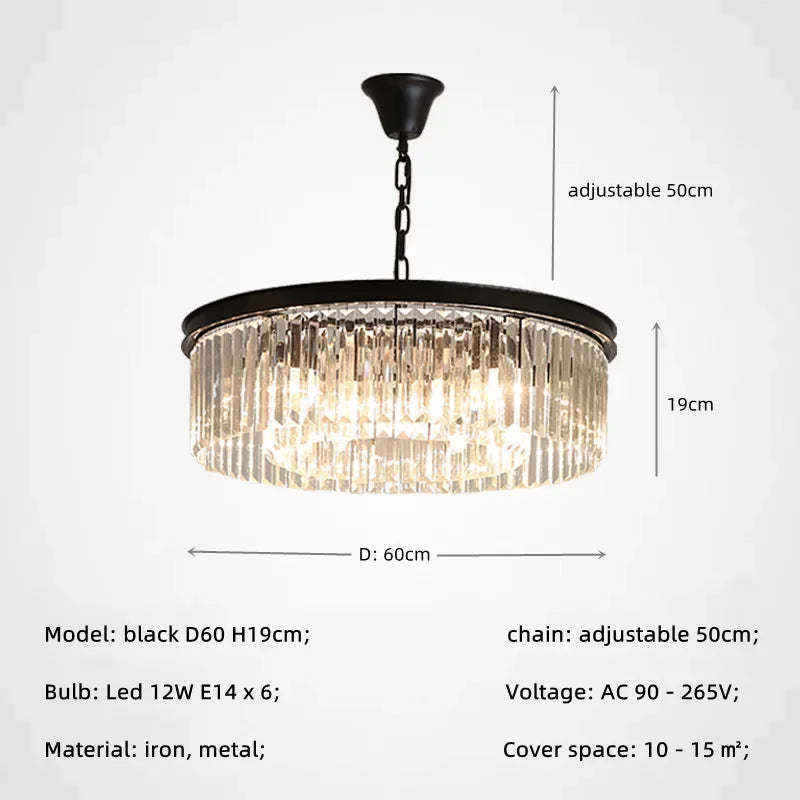 DecorBites™ Gold Black Metal Crystal Pendant Lights Chain Hanging LED Suspension Lamp Fixtures