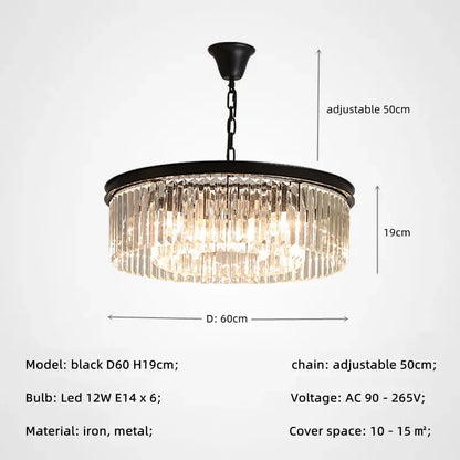 DecorBites™ Gold Black Metal Crystal Pendant Lights Chain Hanging LED Suspension Lamp Fixtures