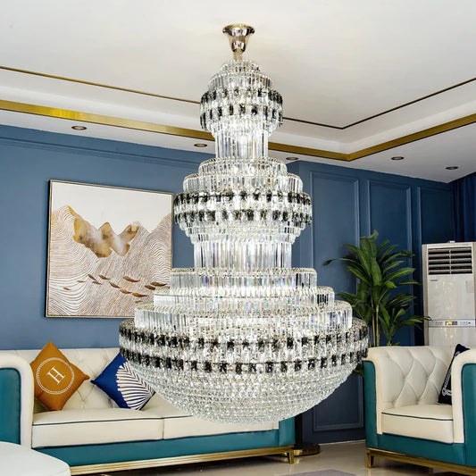 DecorBites™ Crystal Chandelier Luxury Duplex Building Hollow Luxury Lamp